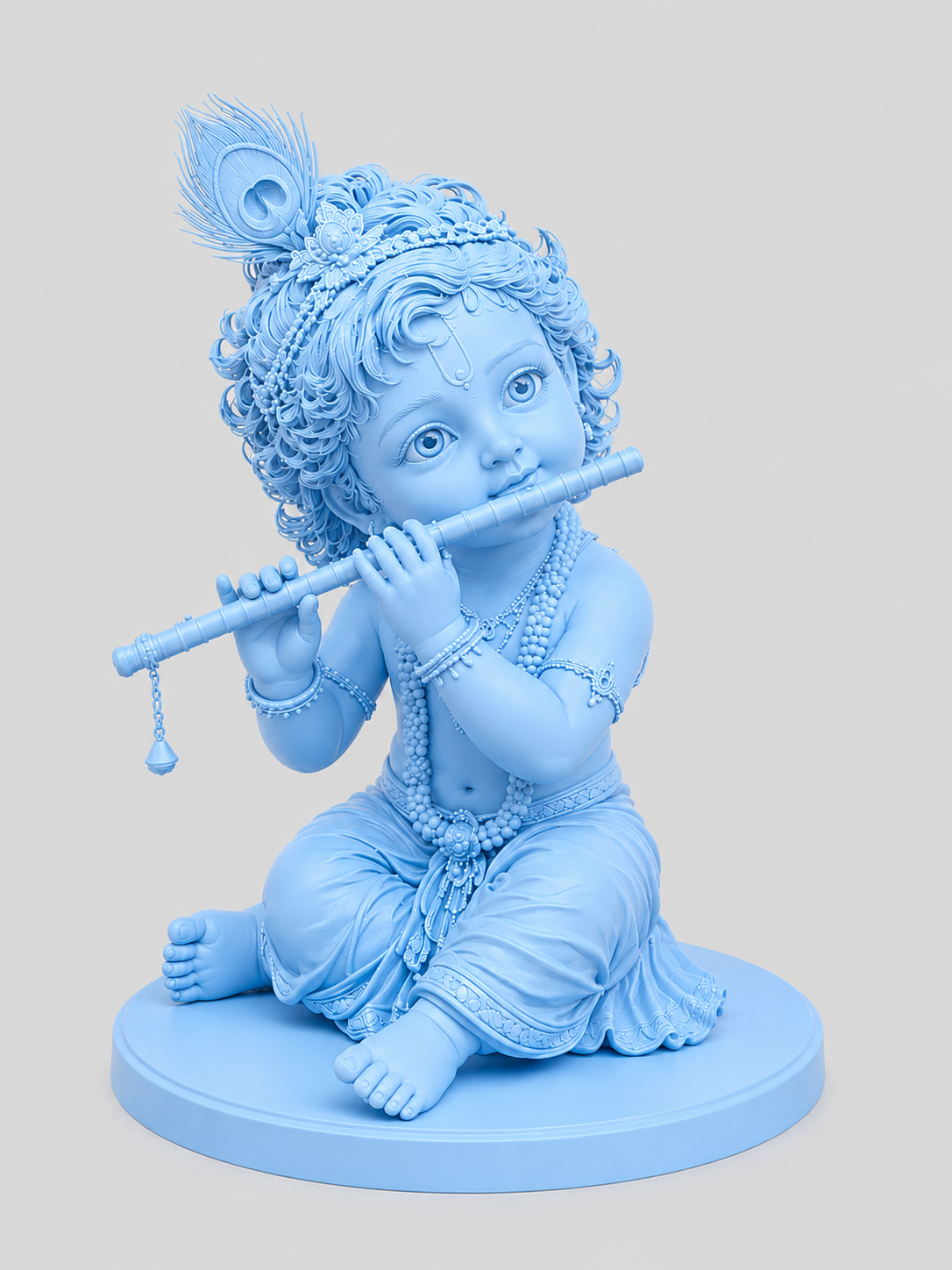 Krishna Playing Flute Sitting Sky Blue 3D Model (5 Inch)